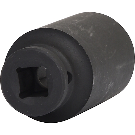 Schwarze Nuss für einen Schraubenschlüssel, mit quadratischer Öffnung und zylindrischer Form.